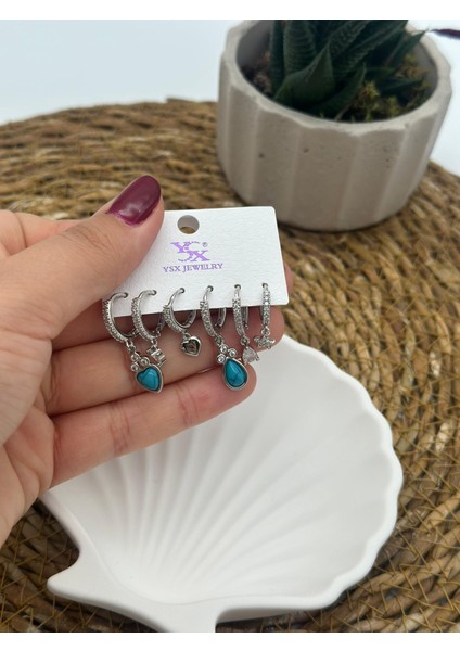 Zirkon Taşlı Silver Çoklu Figür 6’lı Set Küpe indirimleri
