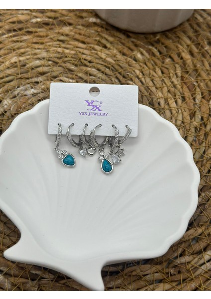 Zirkon Taşlı Silver Çoklu Figür 6’lı Set Küpe