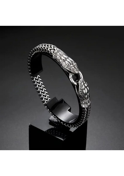 Silver Renk Yılan Başı Model Çinko Alaşım Bileklik