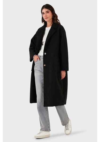 Via Dante Relaxed Fit Kruvaze Yaka Düğmeli Uzun Kaban Bayan Kaban 68821012