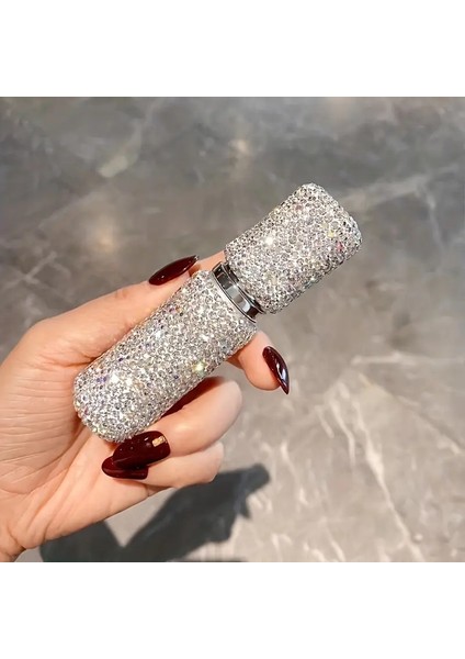 Parıldayan Elmas Işlemeli Mini Doldurulabilir Parfüm Şişesi 10 ml (Gümüş)