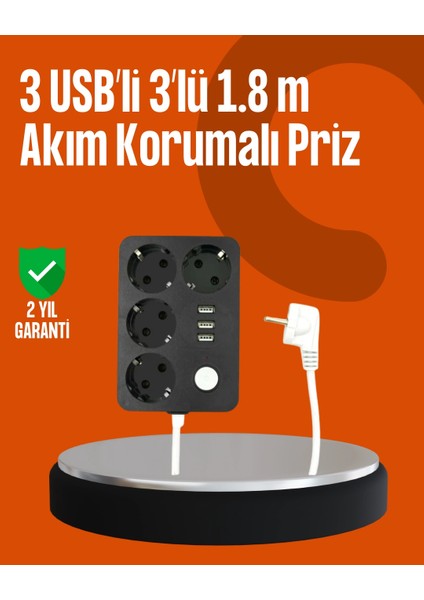 Bfs Akım Korumalı 3 USB Portlu 4’lü Priz 4.1A Hızlı Şarj