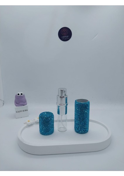 Parıldayan Elmas Işlemeli Mini Doldurulabilir Parfüm Şişesi 10 ml (Mavi)