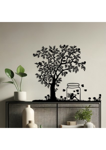 Çiçekler, Kelebekler ve Peri Kızı Temalı Ahşap Duvar Tablosu