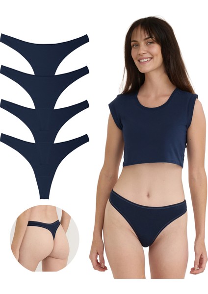 , Pamuklu Basic Tanga Külot, 4'lü Paket, Chiloti, 4'lü Lacivert, Günlük Kullanım