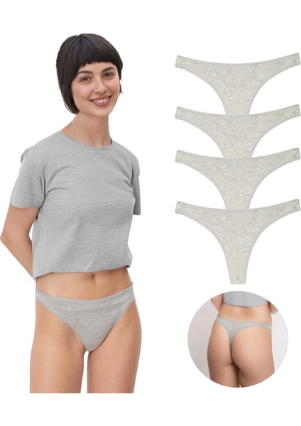 , Pamuklu Basic Tanga Külot, 4'lü Paket, Chiloti, 4'lü Gri, Rahat ve Şık