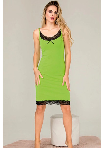 Lady Dantel Detaylı Fıstık Yeşil Gecelik