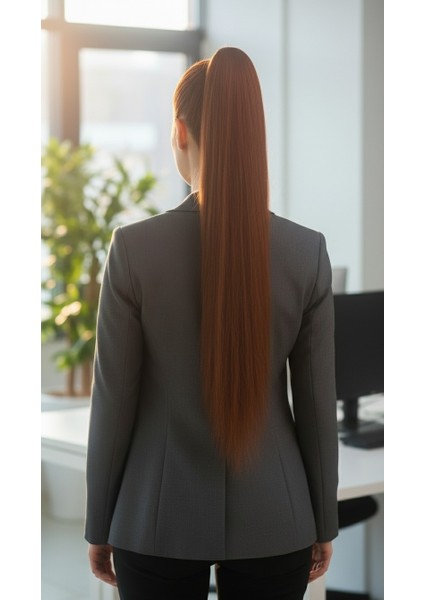 Isıya Dayanıklı Yumuşak Uzun Tokalı Kızıl Bakır-Kahve Takma Saç