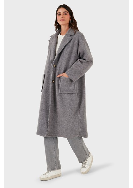 Via Dante Relaxed Fit Kruvaze Yaka Düğmeli Uzun Kaban Bayan Kaban 68821012