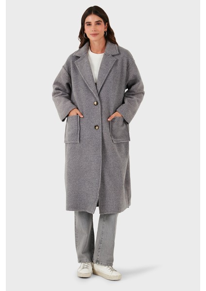 Via Dante Relaxed Fit Kruvaze Yaka Düğmeli Uzun Kaban Bayan Kaban 68821012 fırsatları