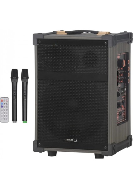Hepu HP-976 Partybox Bluetooth Hoparlör 8 Woofer 40W Güç 2 Kablosuz Mikrofon Kumanda