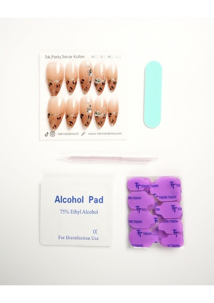 10'lu Ten Uzun Badem TT1132 Tekrar Kullanılabilir El Yapımı Protez Takma Tırnak - Ten Rengi-S