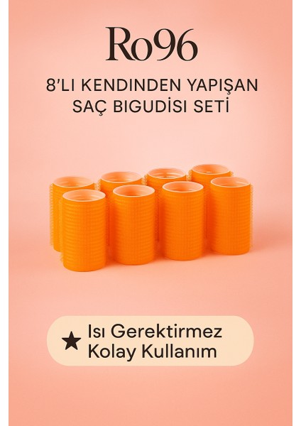 RO96 8'li Kendinden Yapışan Bigudi Seti – Turuncu Orta Boy Saç Bigudisi