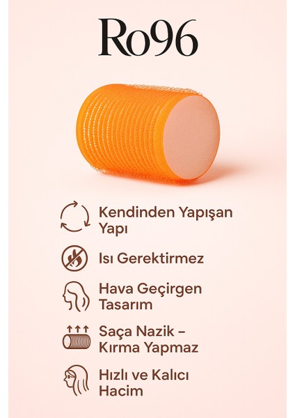 RO96 8'li Kendinden Yapışan Bigudi Seti – Turuncu Orta Boy Saç Bigudisi fiyatları