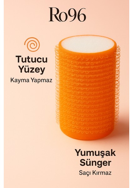 RO96 8'li Kendinden Yapışan Bigudi Seti – Turuncu Orta Boy Saç Bigudisi