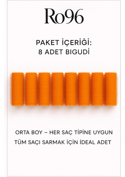 RO96 8'li Kendinden Yapışan Bigudi Seti – Turuncu Orta Boy Saç Bigudisi