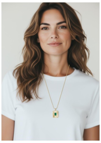 Vıp Gold Renk Kaplama Zümrüt Taşlı Kolye - 60 cm Zincir fiyatları