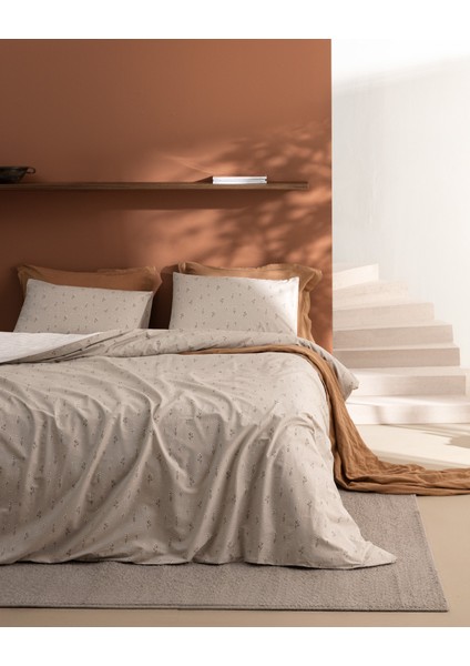 Afrodille Çift Kişilik %100 Pamuk Ranforce Baskılı Nevresim Takımı - Bej