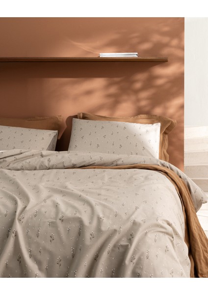 Afrodille Çift Kişilik %100 Pamuk Ranforce Baskılı Nevresim Takımı - Bej modelleri