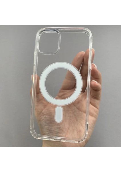 Iphone 11 Uyumlu Şeffaf Beyaz Kamera Kısmı Açık Mika Sert Magsafe Kılıf