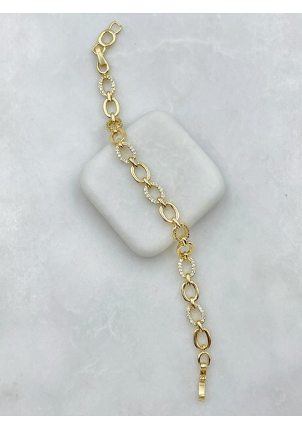 Zirkon Taşlı Oval Model Kuyumcu Model Bileklik