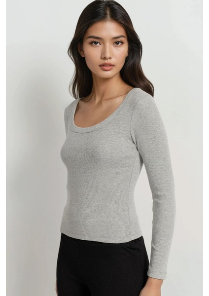 Kadın Basics Pamuk Karışımlı Tişört Açık Gri fiyatları