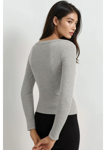 Kadın Basics Pamuk Karışımlı Tişört Açık Gri modelleri