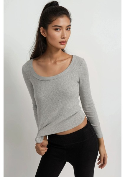 Kadın Basics Pamuk Karışımlı Tişört Açık Gri fırsatları