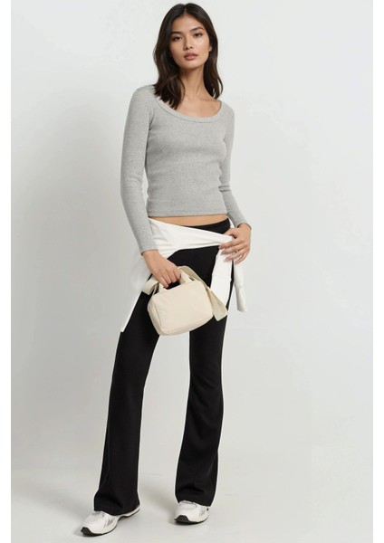 Kadın Basics Pamuk Karışımlı Tişört Açık Gri indirimleri