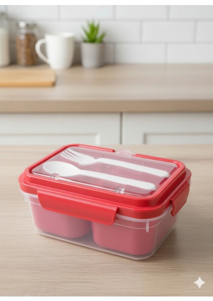 Yemek Kabı Sızdırmaz Kendinden Kaşıklı 2 Bölmeli – Ofis ve Okul Için Uygun Saklama, Yemek Kabı