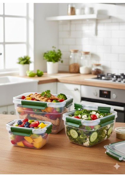 3’lü Kilitli Saklama Kabı Seti – Sızdırmaz Gıda Kabı, Hava Geçirmez 1.85LT | 1.05 Lt | 575 Ml.