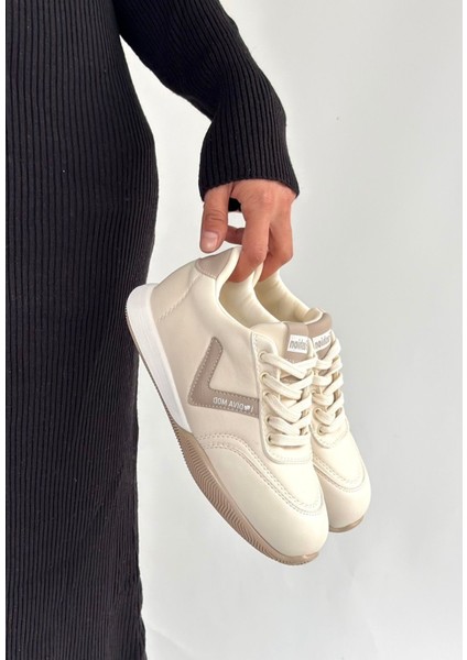 Jowen Bej Cilt Vizon Detaylı Bağcıklı Spor Ayakkabı - Lisinya modelleri