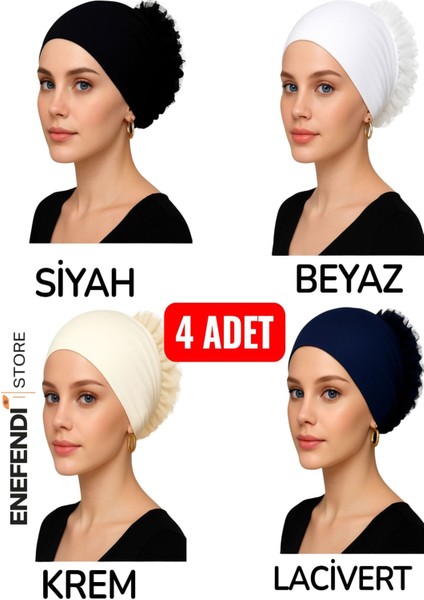 4 Adet Silikonlu Fırfırlı Likralı Bone Kaymayan Topuz Bonesi Dikişsiz(Siyah•beyaz•krem•lacivert)