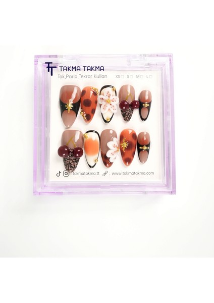 10'lu Kahve Uzun Badem UBD1529 Tekrar Kullanılabilir El Yapımı Protez Takma Tırnak Kahverengi-S fiyatları