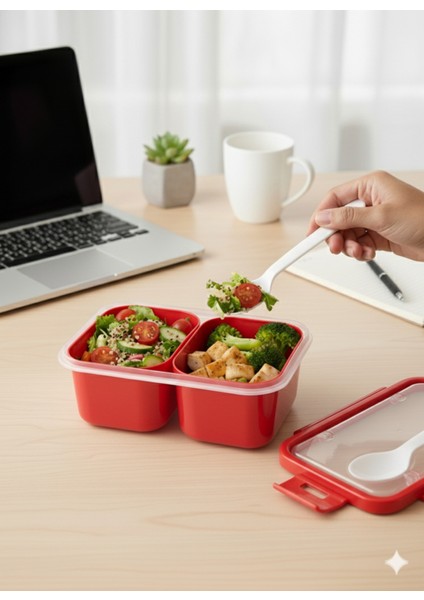 Yemek Kabı Sızdırmaz Kendinden Kaşıklı 2 Bölmeli – Ofis ve Okul Için Uygun Saklama, Yemek Kabı fiyatları