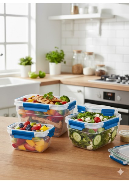 3’lü Kilitli Saklama Kabı Seti – Sızdırmaz Gıda Kabı, Hava Geçirmez 1.85LT | 1.05 Lt | 575 ml