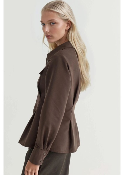 Kadın Fermuar Detaylı Uzun Kollu Gömlek Kahve Kahvesi modelleri