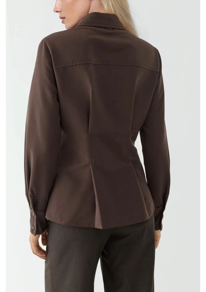 Kadın Fermuar Detaylı Uzun Kollu Gömlek Kahve Kahvesi fırsatları