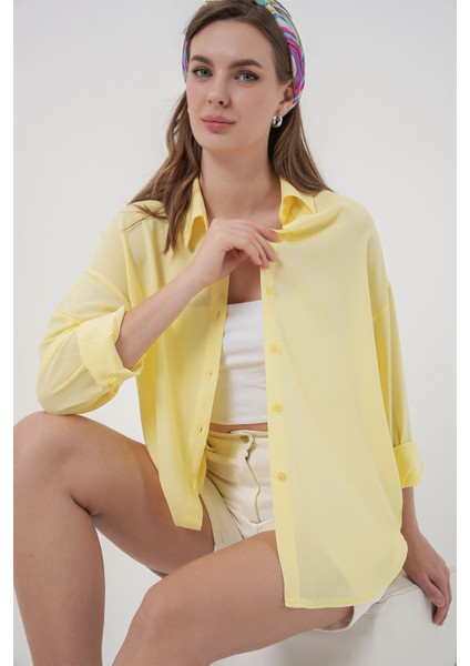 Kadın Bdart Basic Düğmeli Gömlek Kehribar Sarısı