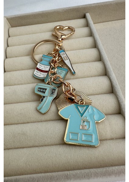 Altın Sarısı Kalp Detay Kilit Ateş Ölçer Sağlık Figürlü Çanta Aksesuarı Anahtarlık modelleri
