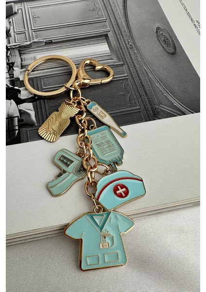 Altın Sarısı Kalp Detay Kilit Ateş Ölçer Sağlık Figürlü Çanta Aksesuarı Anahtarlık fırsatları