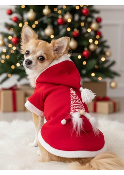 Noel Cücesi Gnome Yılbaşı Köpek Kıyafeti Noel Cücesi Gnome Kırmızı Polar | Kapüşonlu Noel Köpek Sweatshirt | Küçük Irklar Için Premium