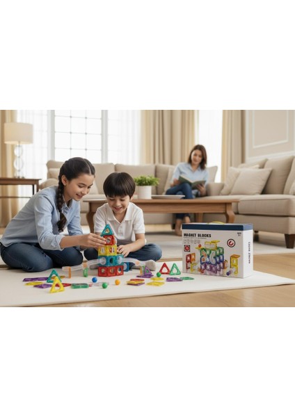 Magnet Blocks 84 Parça Manyetik Renkli Yapı Blokları Oyunu - Kaliteli Abs Plastik Güçlü Mıknatıs