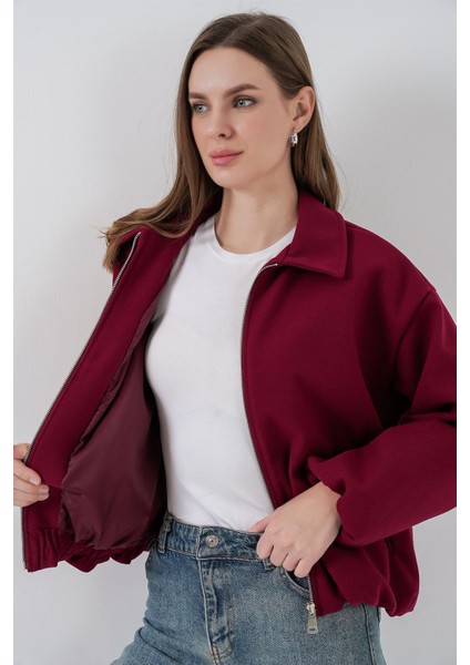 Kadın Bdart Fermuarlı Cepli Bomber Kaşe Ceket Bordo Kırmızı fırsatları