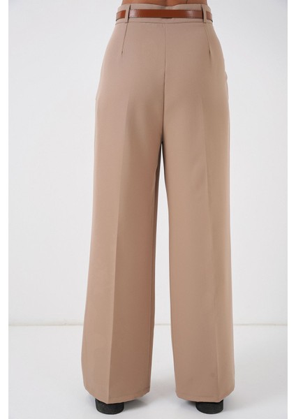 Kadın Bdart Yüksek Bel Pileli Palazzo Pantolon Bej Doğal