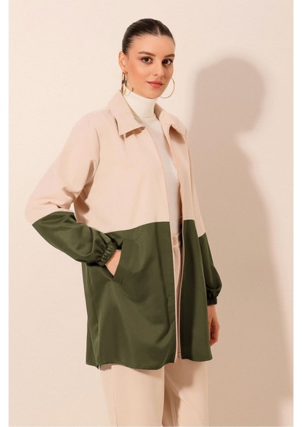 Kadın Bdart Fermuarlı Renk Bloklu Trençkot Haki Yeşil fiyatları