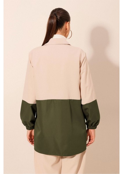 Kadın Bdart Fermuarlı Renk Bloklu Trençkot Haki Yeşil modelleri