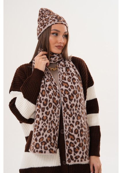 Lüks Yumuşak Dokulu Leopar Atkı Bere Seti|kaliteli Triko Kombin fiyatları