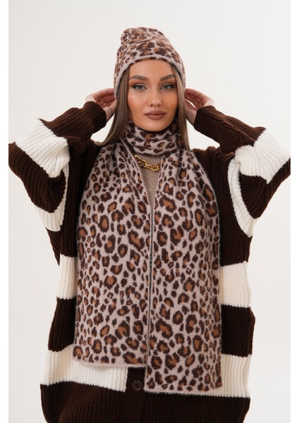 Lüks Yumuşak Dokulu Leopar Atkı Bere Seti|kaliteli Triko Kombin modelleri