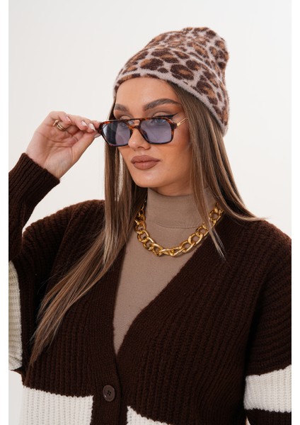 Lüks Yumuşak Dokulu Leopar Atkı Bere Seti|kaliteli Triko Kombin